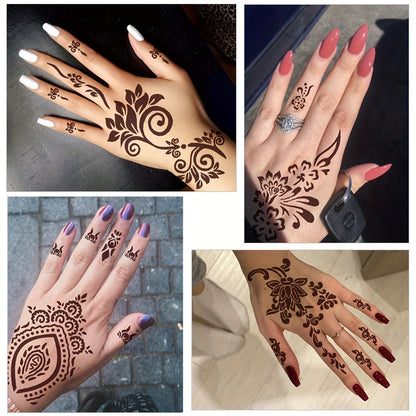 Jagua Gel Temporary Tattoo Kit — Semi-Permanent Freehand Ink, Fake Freckles, 3 Brown & Red Ink Bottles, 6 Stencils & Gloves for Women & Men, Weddings & Special Events