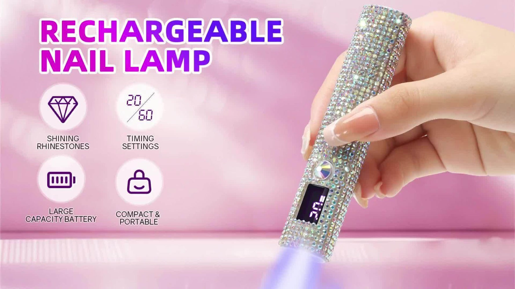 Portable /LED Nail Lamp Compatible for Gel Polish - USB- Quick-Dry Dryer with LCD Display & Handheld /LED Light, USB Rechargeable Manicure Lamp for Fingers & Toes, No Adapter Included, Valentine's Gift for Nail Techs & DIYers