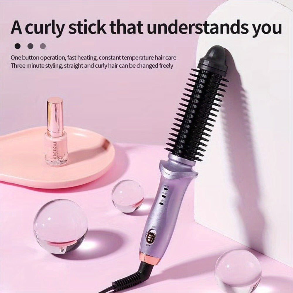 Heated Curling Brush with a Thermal Design, Comb, Ceramic Curling Iron, Volumizing Round Brush, And a Travel-Friendly Hair Curler