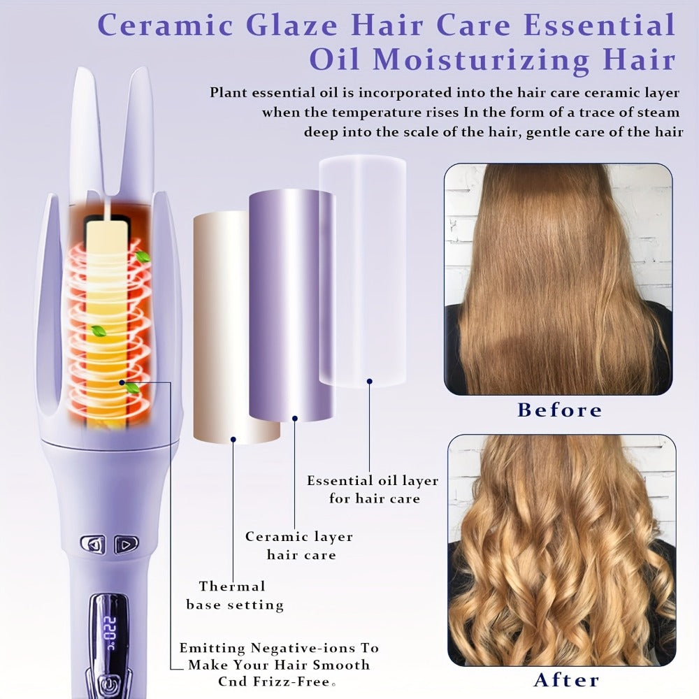 US Plug Hair Curler, Automatic Hair Curler, a Birthday Gift for Ladies, Rotating Hair Curler (Rotating Hair Curler Care Gift), Suitable for Moms, Purple