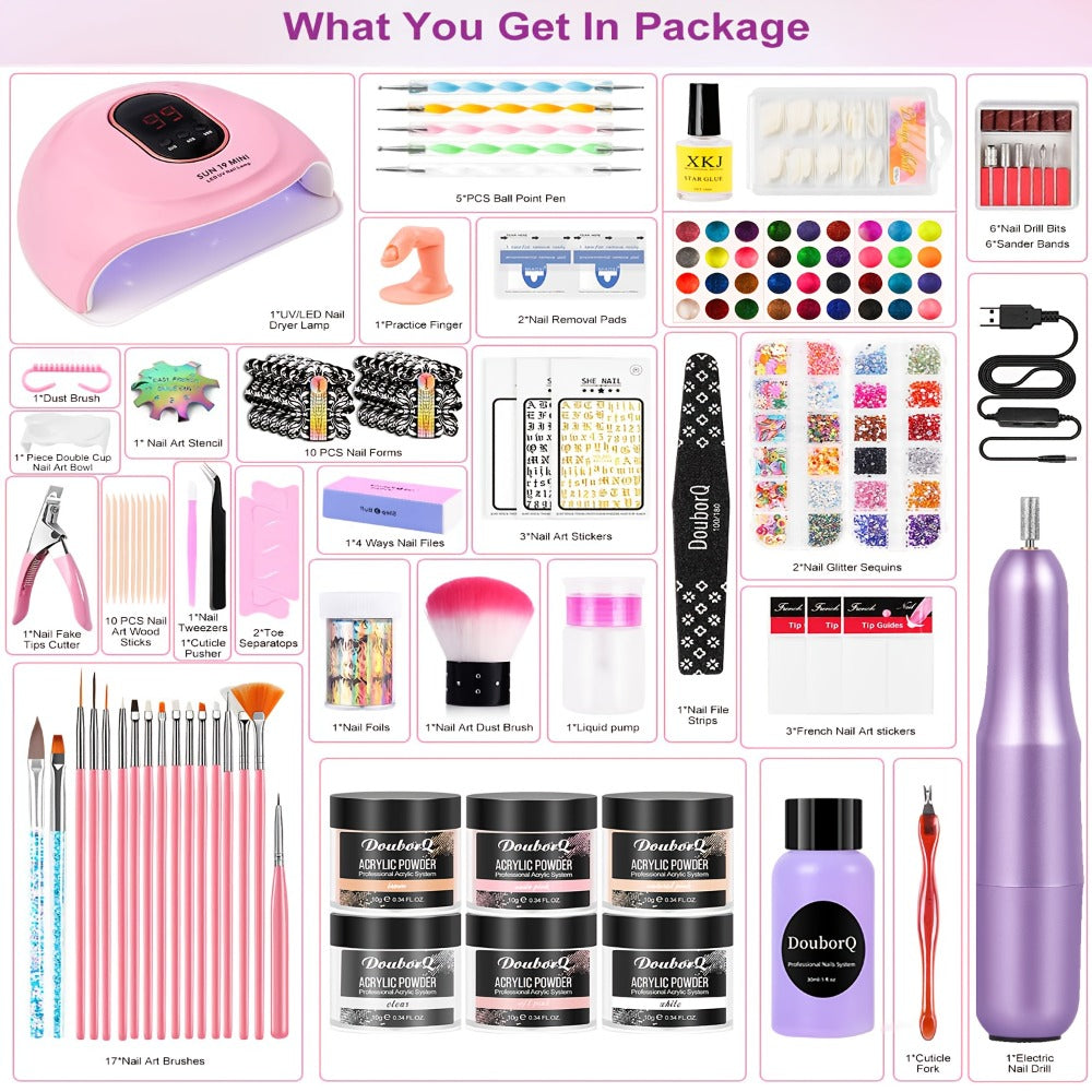 Acrylic Nail Kit with Drill And Light Full Nail Kit Set Professional Nail Starter Kit for Beginners Acrylic
