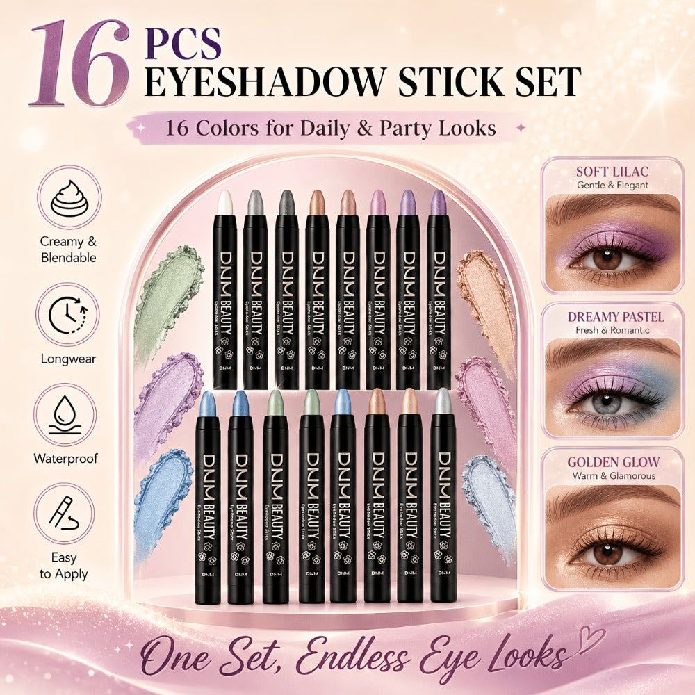 Eyeshadow Stick Set 16 Colors Highly Pigmented Waterproof Matte & Shimmer Eye Makeup Pencil Kit - Blendable Crease-Proof Long-Lasting Eye Crayon for Women Beginners Daily & Glam Looks
