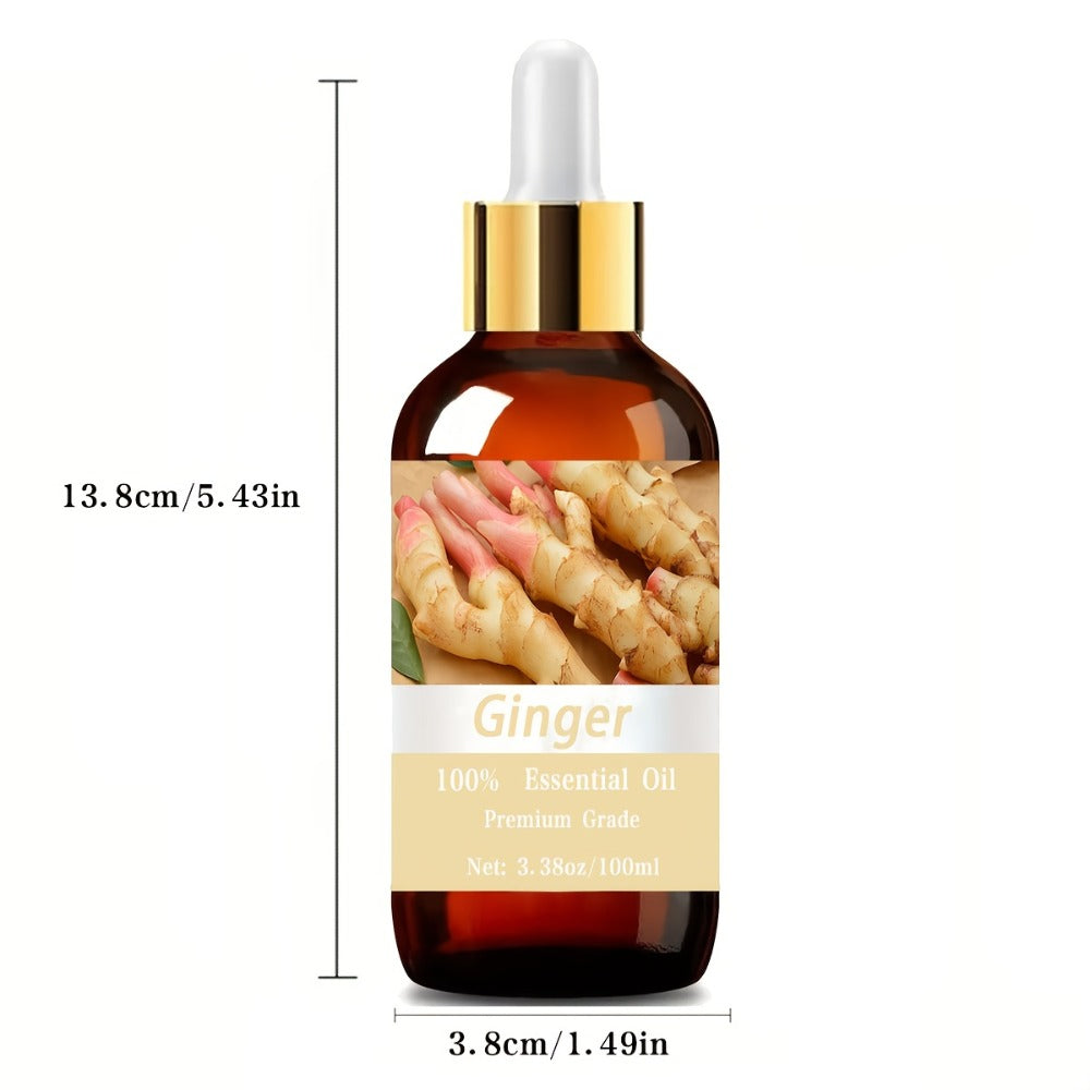 Ginger Essential Oil 3.38oz for Hair Growth & Skin Care - Moisturizing Massage Body Oil with Hyaluronic Acid Vitamin C for Men Women Meditation Relaxation Gift