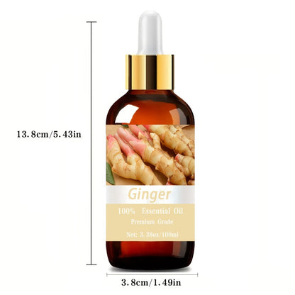 Ginger Essential Oil 3.38oz for Hair Growth & Skin Care - Moisturizing Massage Body Oil with Hyaluronic Acid Vitamin C for Men Women Meditation Relaxation Gift