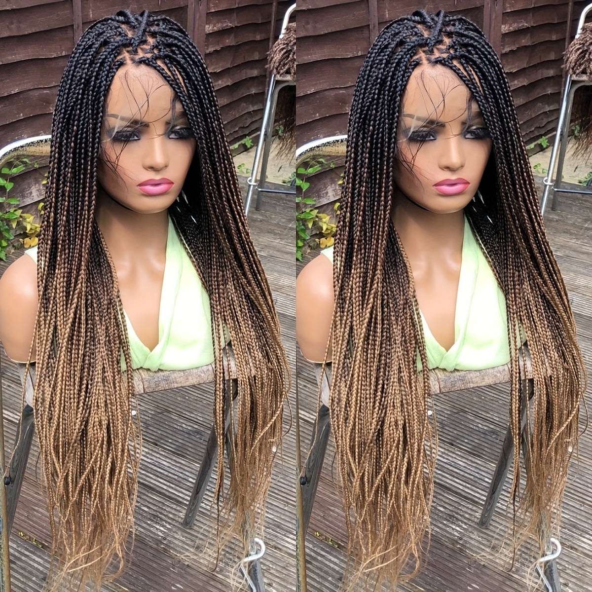 Brown Knotless Box Braid Wig - A Synthetic Lace Front Featuring Handmade Faux Locs, Offering a 360° HD Full Lace Design for Protective Styling And a Versatile Appearance Suitable for Women of Diverse Ethnic Backgrounds