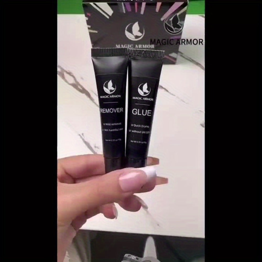 Nail Glue with Remover Kit Super Strong 10g for Acrylic Press-On False Nails - Long Lasting Nail Adhesive & Easy Glue Remover for DIY Salon Nail Art