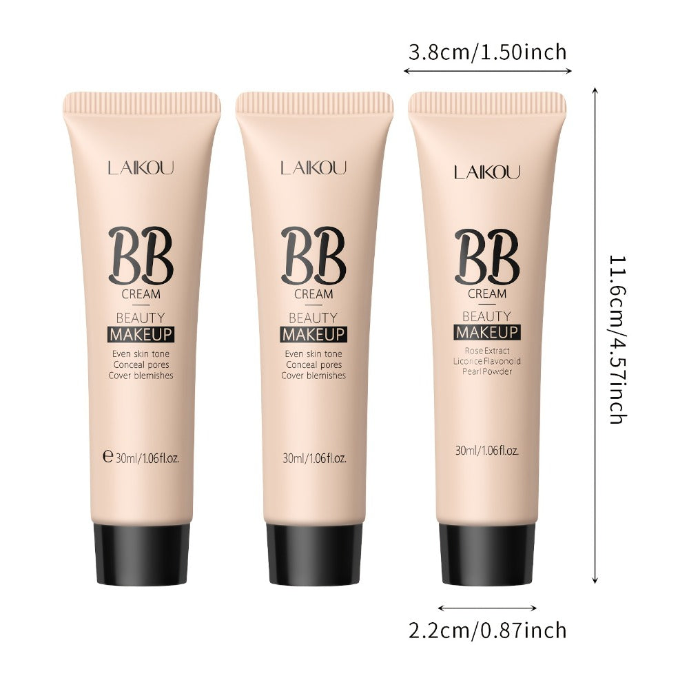 BB Cream 2PCS Set by LAIKOU – Waterproof Long-Wearing Foundation with Pore-Minimizing & Blemish-Covering Concealer, Glycerin-Infused Formula, 9 Shades, 30ml/1.06fl.oz Each