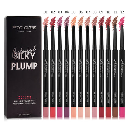 Lip Liner Pencil Set 12 Pieces Waterproof Long Lasting Multi-Functional Lip Eye Brow Liner Colorful Cosmetic Makeup Pens for All Skin Tones