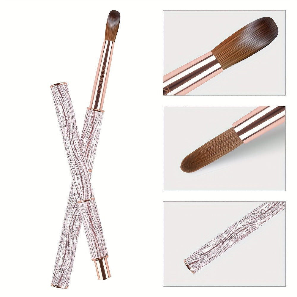 Size #8-#12 Kolinsky Acrylic Nail Brush Sparkling Pink Metal Handle Nail Art Brushes for Acrylic Application Professional Nail Extension Manicure Tool