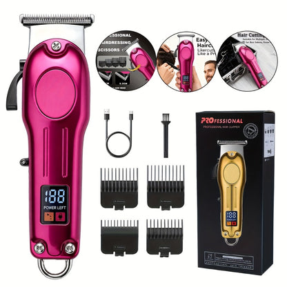 Cordless Hair Clipper Set for Men & Women — Professional Wireless Barber Clippers, T-Blade Trimmer, Powerful Motor, Steel Blades, Adjustable Taper Lever, LED Screen, Rechargeable, Home & Travel Grooming