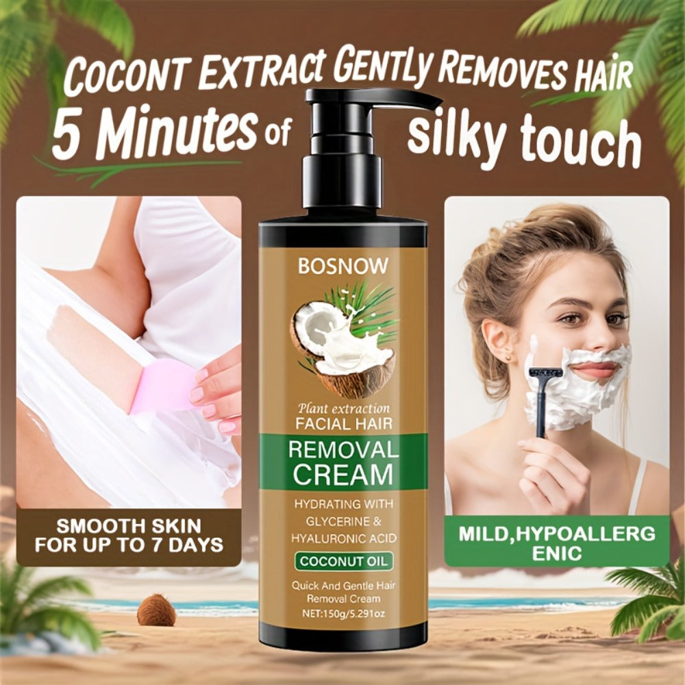 150g Coconut Hair Removal Cream, Non-permanent Hair Removal, Painless Hair Removal, Hair Removal Clean And Thorough Without Residue, 3 Minutes Fast Hair Removal, 15 Days Lasting Effect, Suitable for Underarms, Lips, Arms, Thighs, Body, Private Parts, Unde