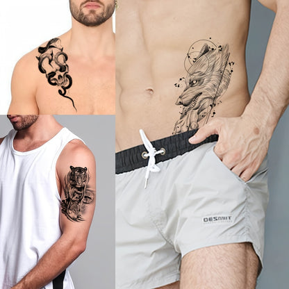Temporary Tattoos for Men Women 48pcs Realistic Fake Tattoo Stickers Skull Snake Black Body Arm Designs Long Lasting Waterproof Non-Toxic GLARYYEARS 12 Large 36 Small