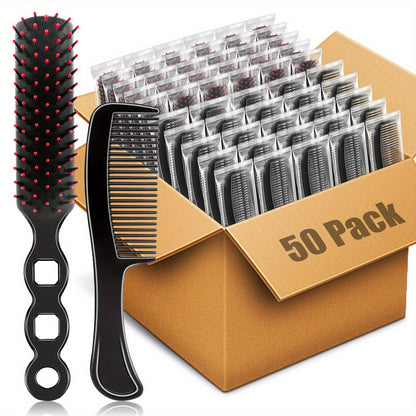Bulk Hair Brushes & Combs Set 50pcs - Detangling Hairbrush with Fine Tooth Comb, Individually Wrapped Hygienic Packaging for Travel, Charity, Hotel & Salon Distribution