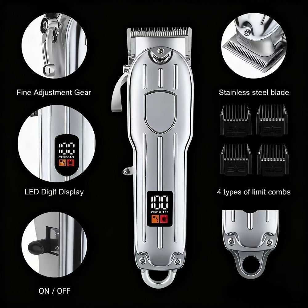 Men's Electric Hair Clipper Set/Professional Beauty And Hairdressing Set/Rechargeable Hair Clipper, Hair Carving Integrated, 5 Modes, Electric Clipper And Beard Trimmer, Hair Clipper Tool, LED Display Hair Clipper, Father's Day And Men's Day Gift