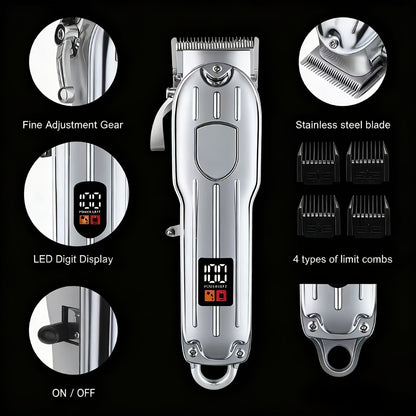 Hair Clipper Set for Men Professional Electric Beard Trimmer Rechargeable 5-Speed LED Display Hair Carving Grooming Kit Father's Day Gift