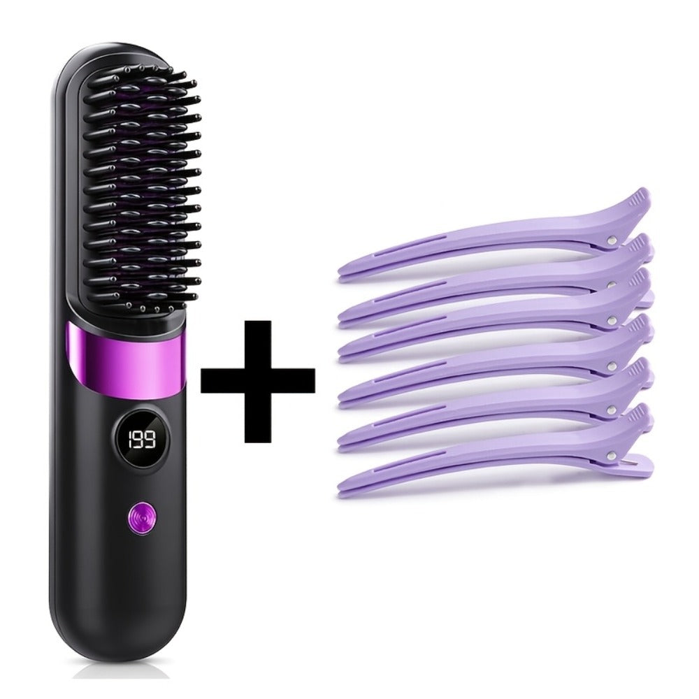 Ionic Hair Straightener Brush, USB-C Rechargeable And Adjustable Temperature - 3-In-1 Straightener for Frizz Control And Shine, Anti-Scald | Salon Results at Home