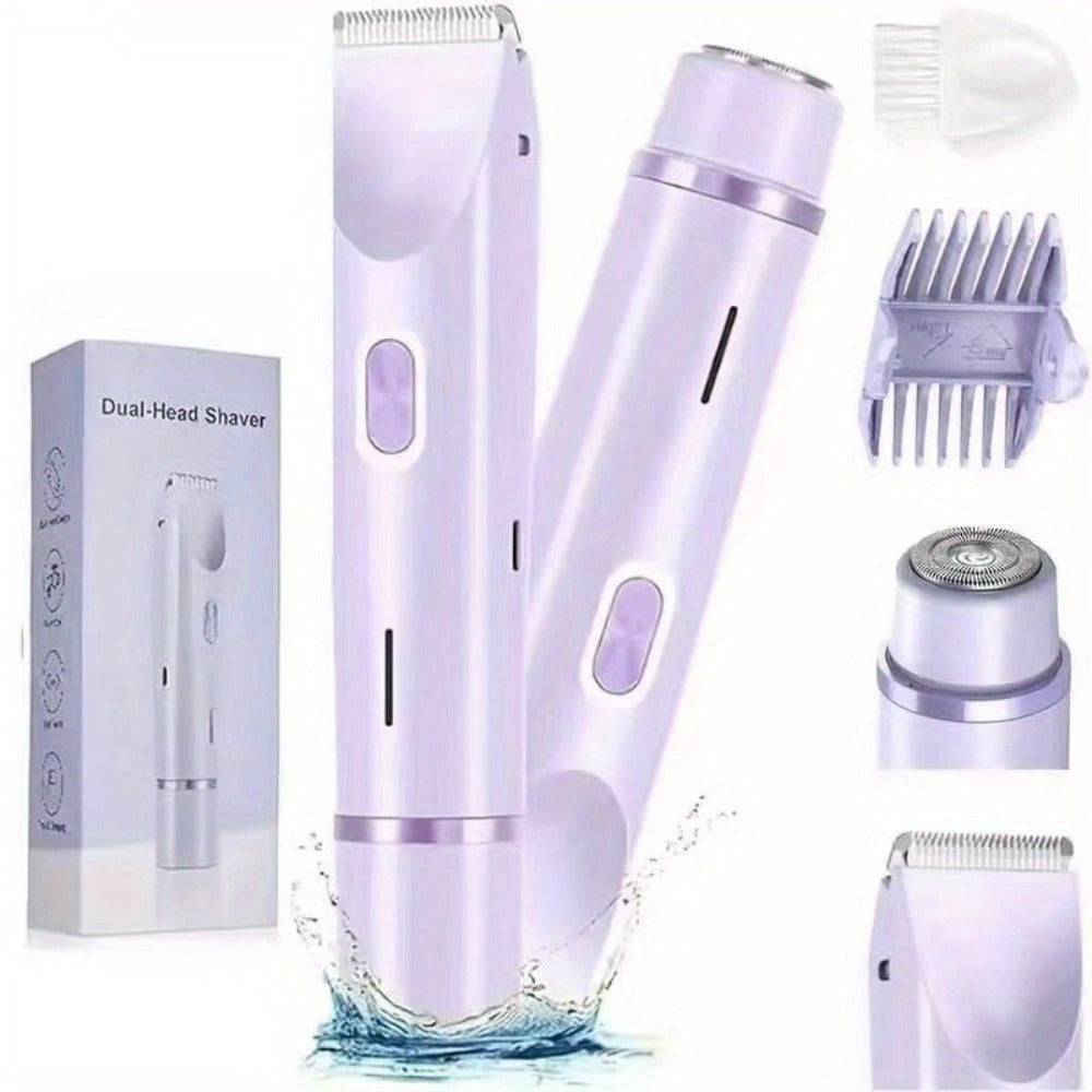 Electric Hair Trimmer 2-in-1 Rechargeable for Women - Dual Head Bikini Razor Face Shaver Body Arms Thighs USB Charging Stainless Steel Blade Cordless Hair Remover