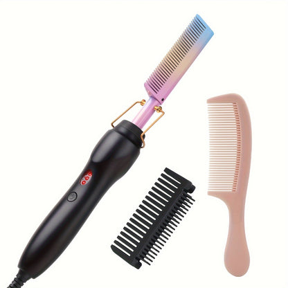 Electric Hot Comb Heated Beard Straightener Brush - Fast Heating Anti-Scald Hair Straightening Comb for Men Women - Portable Dual-Use Styling Tool for Natural Black Hair & Wigs