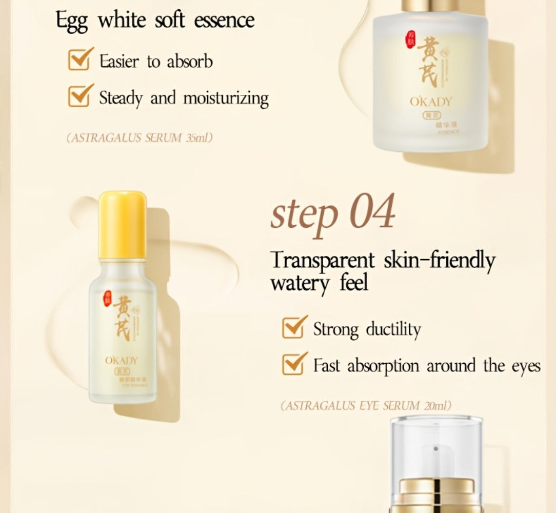 Astragalus Skin Care Set, And Astragalus Face Cream-100g, Antioxidant, Hydrating Nourishing, Reduce The Look Of Wrinkles, Astragalus Face Cream, Essence, Facial Cleanser, Water, Lotion, Eye Cream. Suitable For All Skin Types