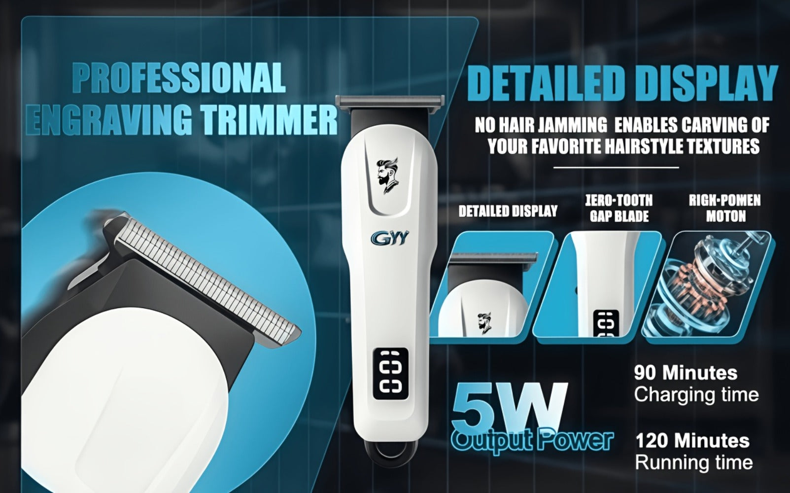 1PCProfessional Hair Clipper Kit for Home & Salon Use - Durable Stainless Steel Blade, Digital Display, USB Rechargeable - Perfect Gift for Father's Day, Valentine's, Birthday, Holidays & Friends