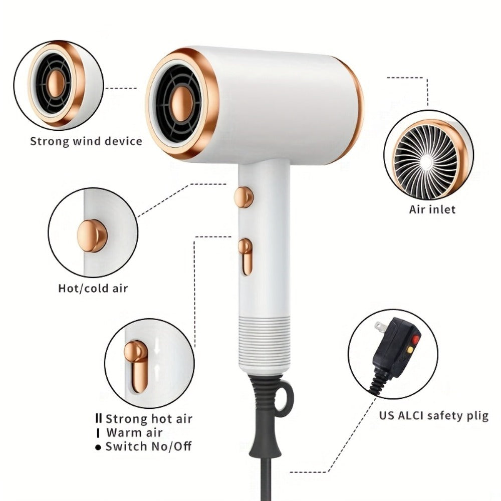 Ionic Hair Dryer 1600W with Diffuser & Concentrator Nozzle 2 Speed 3 Heat Settings ALCI Safety Plug Brushed Motor Portable for Straight Curly Hair Home Travel Salon White Pink Red