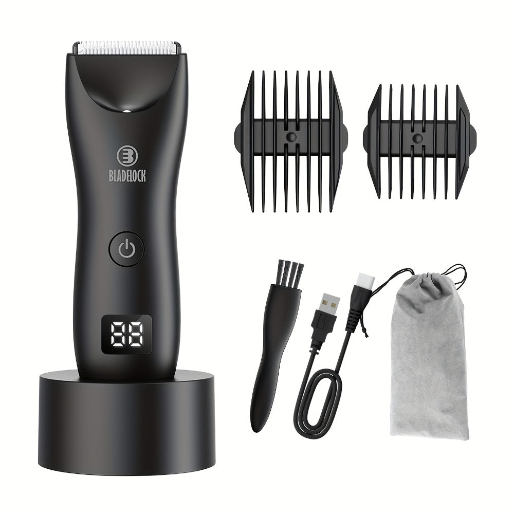 Men's Ball Trimmer - IPX7 Waterproof Body Hair Trimmer, Ceramic Blades, LCD Battery Display, Replaceable Blade Head, Electric Shaver