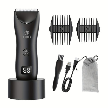 Groin Trimmer for Men IPX7 Waterproof Electric Ball Trimmer with Ceramic Blades LCD Battery Display Replaceable Blade Head - Body Hair Shaver Manscaping Groomer Black Grey