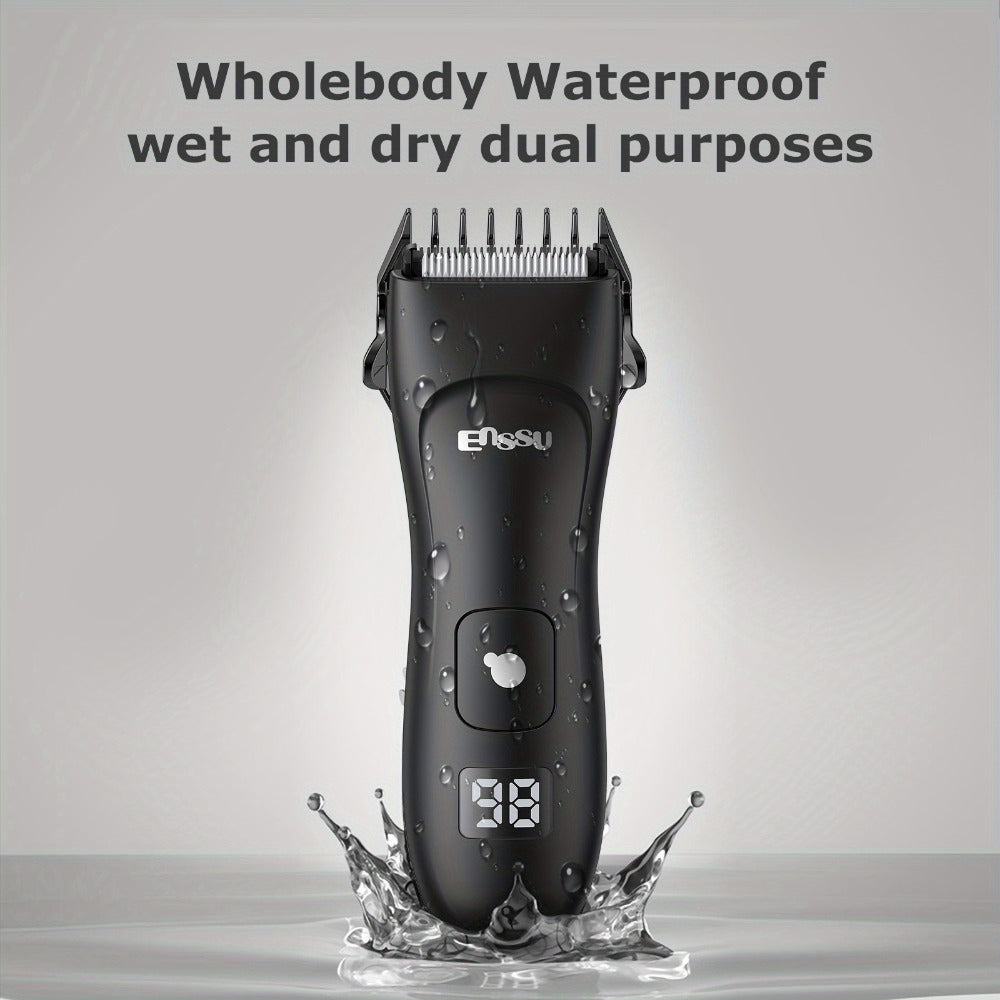 Body Hair Trimmer IPX7 Waterproof Electric Groomer for Men Replaceable Ceramic Blade LCD Display Full Body Bikini Private Parts Trimmer Shaver Gift