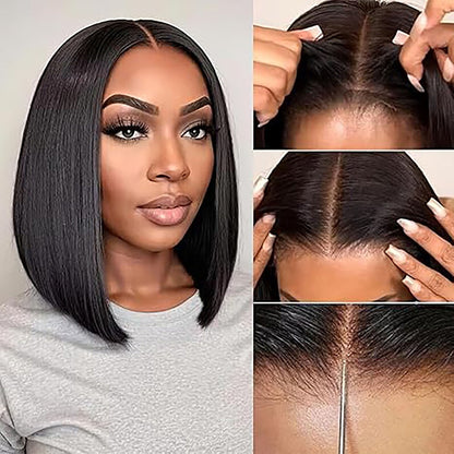 Human Hair Bob Wig for Women — 5x1 T Part Lace Front, Brazilian Straight Middle Part, 180% Density, Natural Color, Glueless, 10 to 16 Inch, Sleek Daily & Office Wear