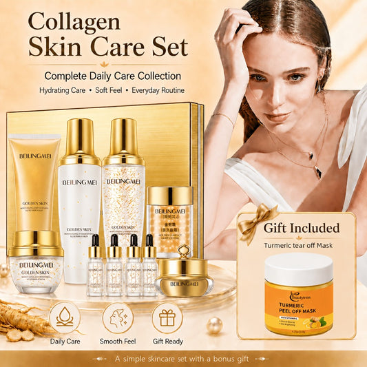 9pcs Golden Luxury Skincare Set, Contains Niacinamide & Collagen for Moisturizing & Firming Face, Choice for Women's Daily Facial Care Premium Gift Kit, Birthday, Holiday Gifts