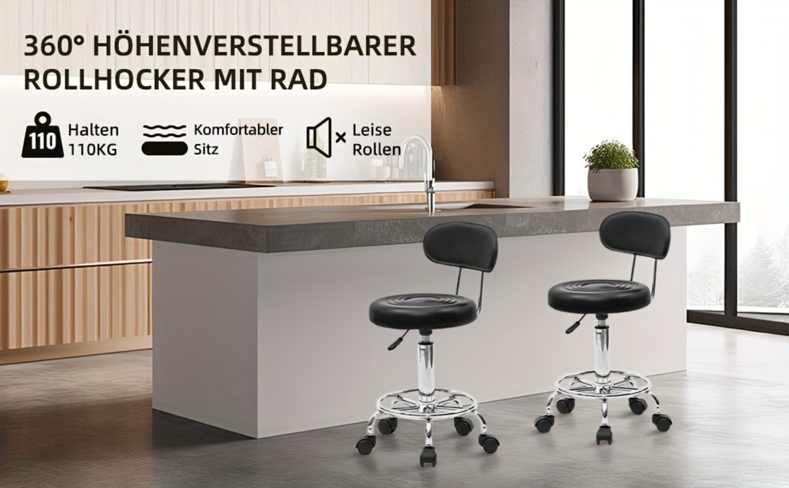 Round Shape Adjustable Salon Stool with Back and Line