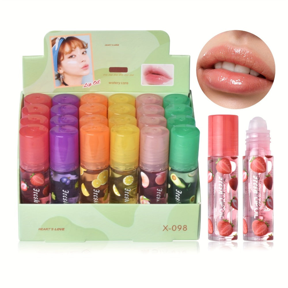 [Lip Balm Set] 24pcs/Box 6 Flavors Colorless Transparent Lip Balm Roller Design Long Lasting Moisturizing Lip Texture Light 3.x24pcs, Lip Balm Set, Lip Balm for Dry Lips, Daily Lip Care, Hydration, Smooth Application, Lightweight Balm, Gentle On Lips