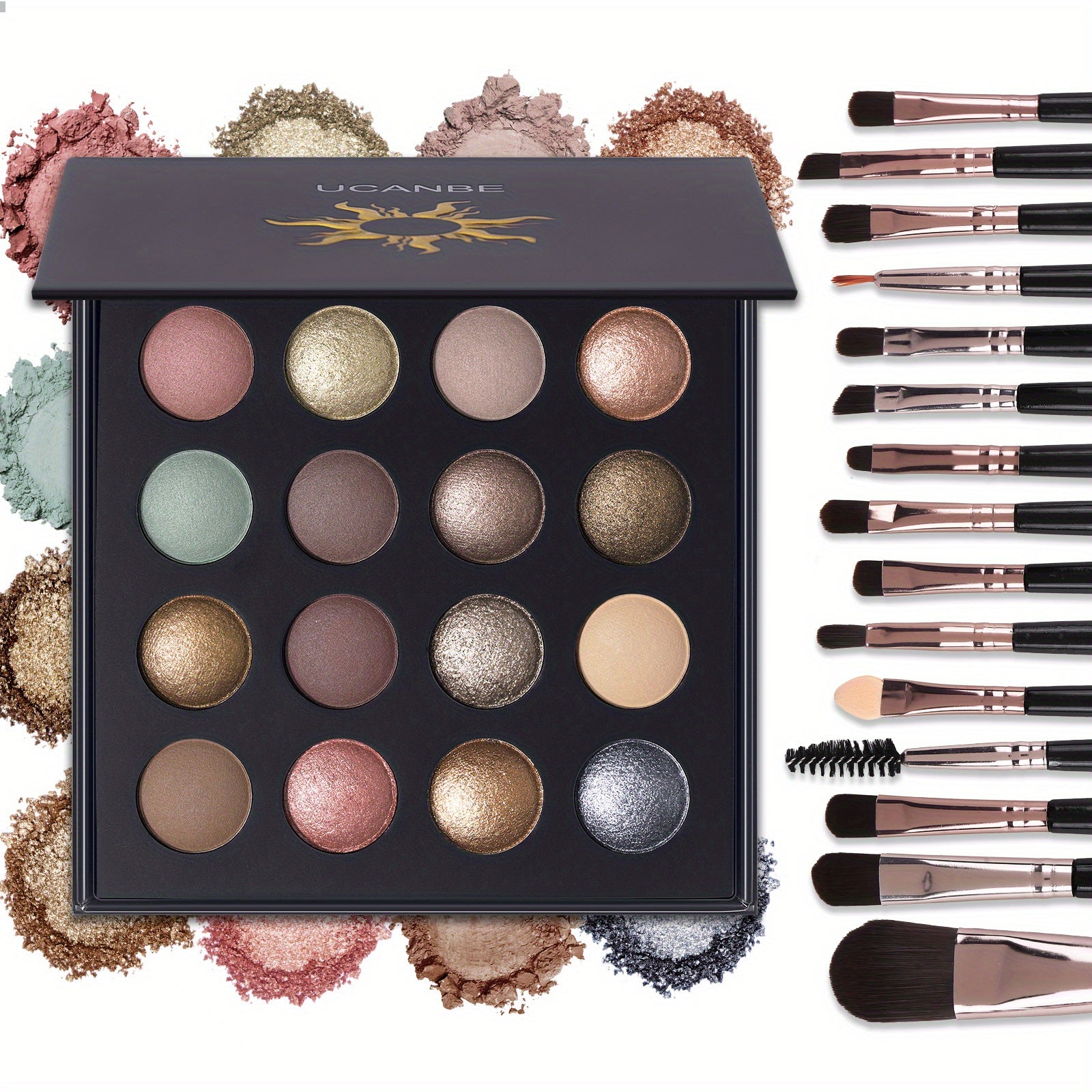 [16 Color Eyeshadow Palette] UCANBE 16 Color Baked Eyeshadow Palette with 15pcs Brushes Makeup Set, Natural Nude Matte Shimmer Metallic Eye Shadow Make Up Pallet for Women Girls, High Pigmented Long Lasting Waterproof
