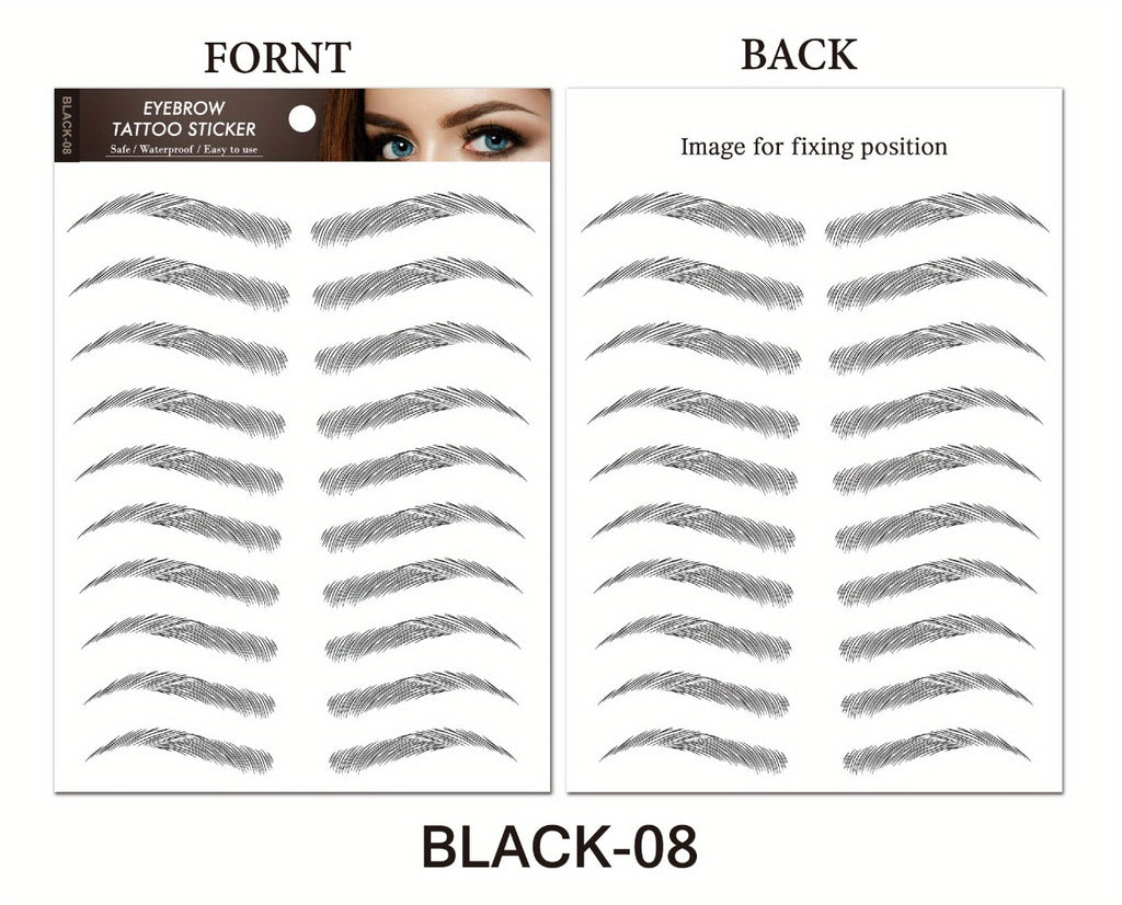 8 Waterproof And Sweat-Proof 6D Black Eyebrow Temporary Tattoo Stickers - Natural Look, Quick Application, One-Time Use, Halloween Magic Trick Or Treat Ideal Choice for Ladies And Girls, Eyebrow Tattoo Waterproof