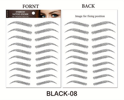 Eyebrow Tattoo Stickers 6D Waterproof Sweat-Proof 8 Pcs, Natural Look Realistic Eyebrow Temporary Tattoos Quick Apply for Women Girls, Semi Permanent Eyebrow Stamp Stencil