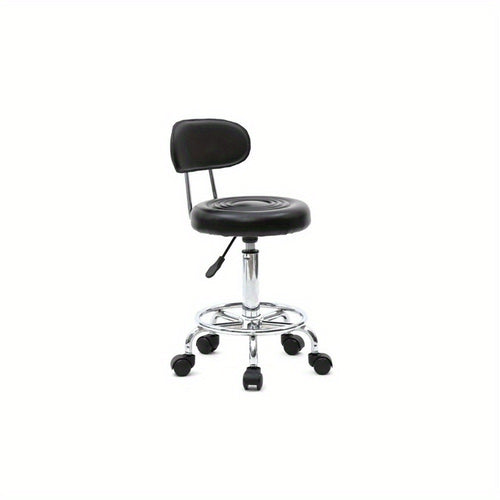 Adjustable Salon Stool with Back & 360° Swivel – Round Padded Seat, Chrome Base, Height 18.9–22.8", Black or White for Salon, Home & Office