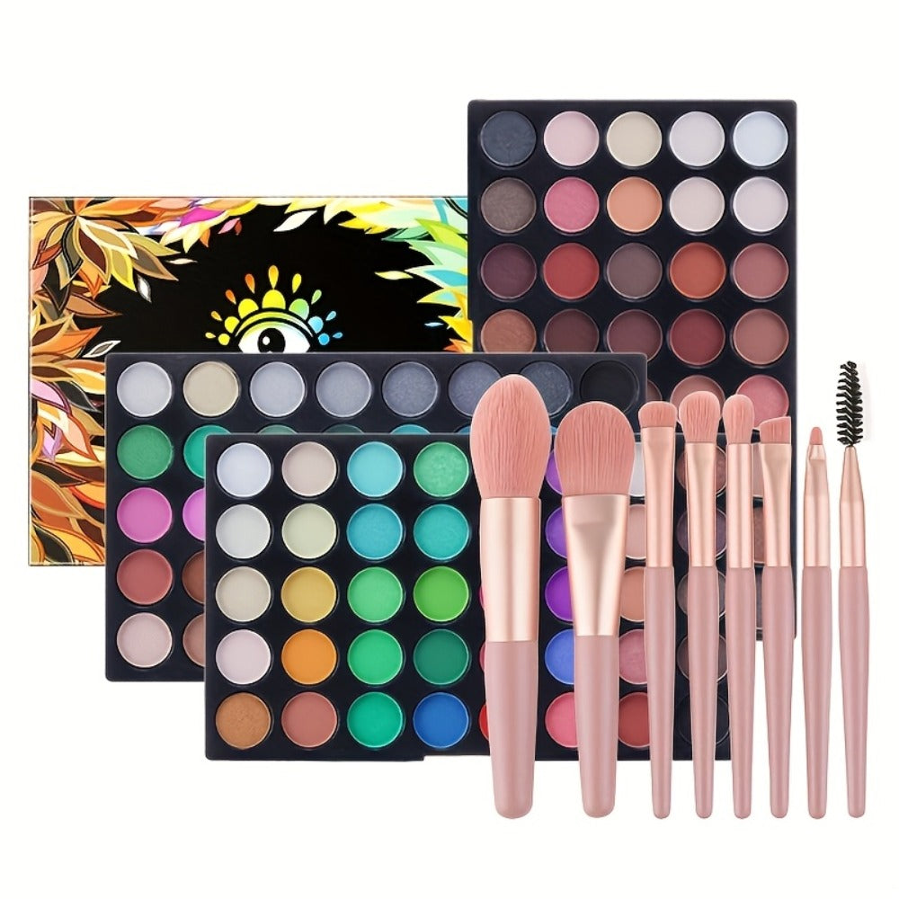 120 Color Christmas Eye Shadow with 8 Makeup Brushes Multi-color Eye Shadow Palette Stage Makeup Cosplay Pearlescent Matte Multi-color Eye Shadow Winter Makeup Valentines Day Gifts