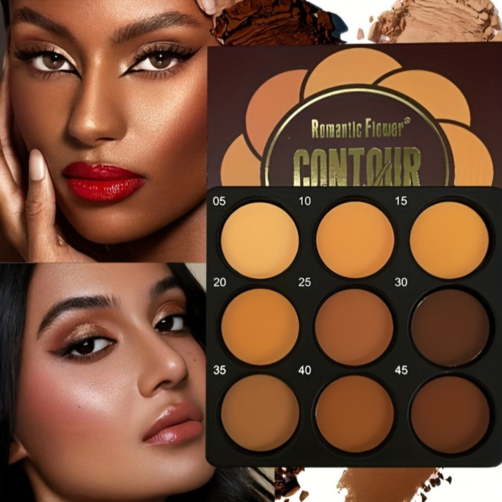 Contour and Concealer Palette 9 Colors Matte Waterproof Oil Control 3D Natural Makeup Effect Eyeshadow Foundation for All Skin Types