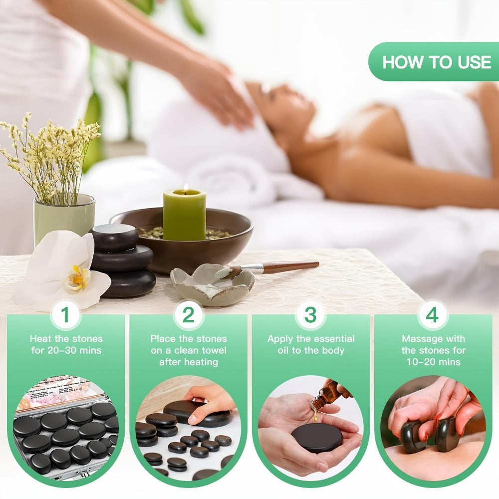 Hot Stones Massage Set With Temperature Adjustment-10pcs Hot Stones With Heater Kit, Professional Massage Tool For Spa