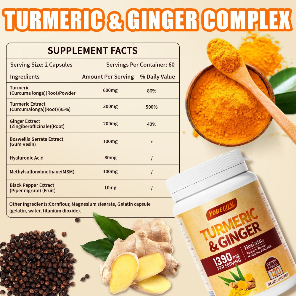 [Turmeric Supplement] Sports Support, Skin And Digestion Health Helps Maintain Vitality And, Contains Black Pepper, Family Pack And Winter Gifts, 120 Powder Capsules