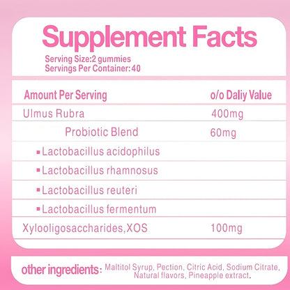 Women's Probiotic Gummies with Slippery Elm for Intimate Moisture Odor Control Healthy Flora – Pineapple Flavor 60 Count Feminine Wellness Supplement Daily Gut Health Support