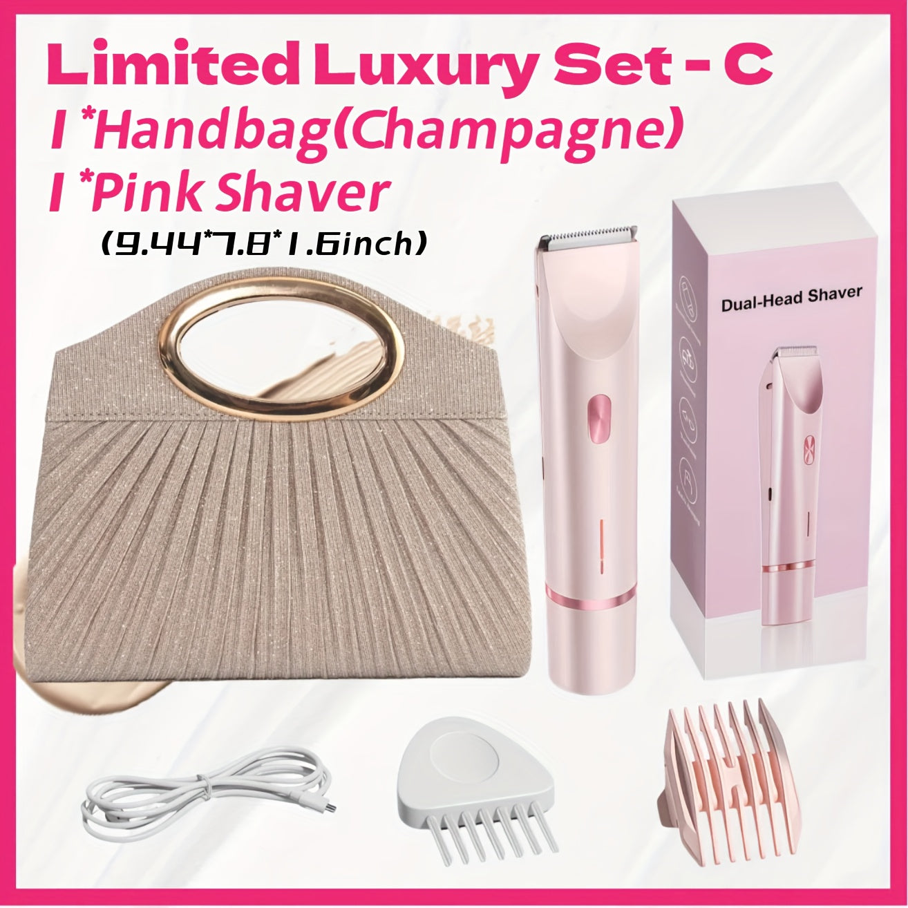 Bikini Trimmer for Women 2-in-1 Dual Head IPX7 Waterproof Electric Shaver - Body Hair Trimmer and Facial Hair Remover for Bikini Underarm Leg Arm Face 90-Min Battery USB Charge Pink