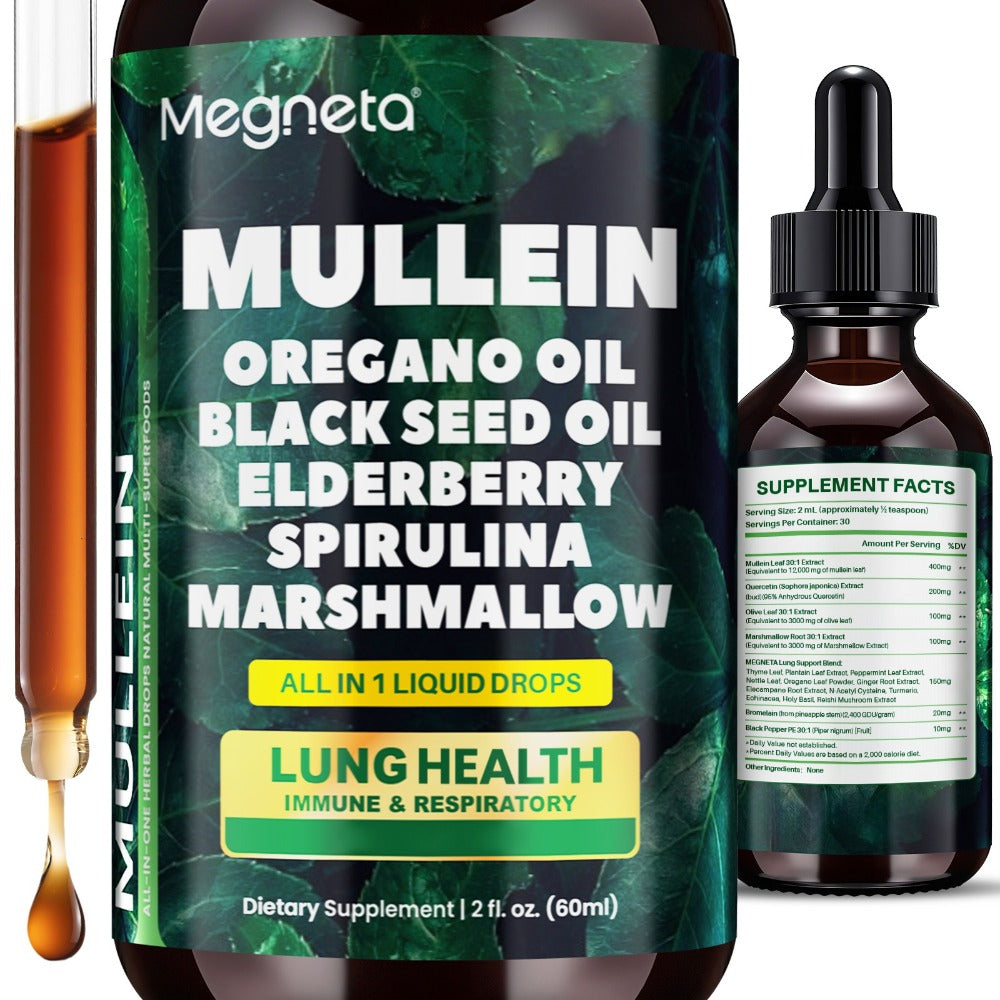 [Christmas Gifts] Mullein Drops for Lungs - for Lung Health Supplement- Mullein Leaf Liquid, Powerful Natural Herbals Formula for Breathing Comfort, Support Respiratory, Immune, Digestive System, Choice for Christmas Gifts, 2Fl.Oz/60Ml, Winter Food Gifts