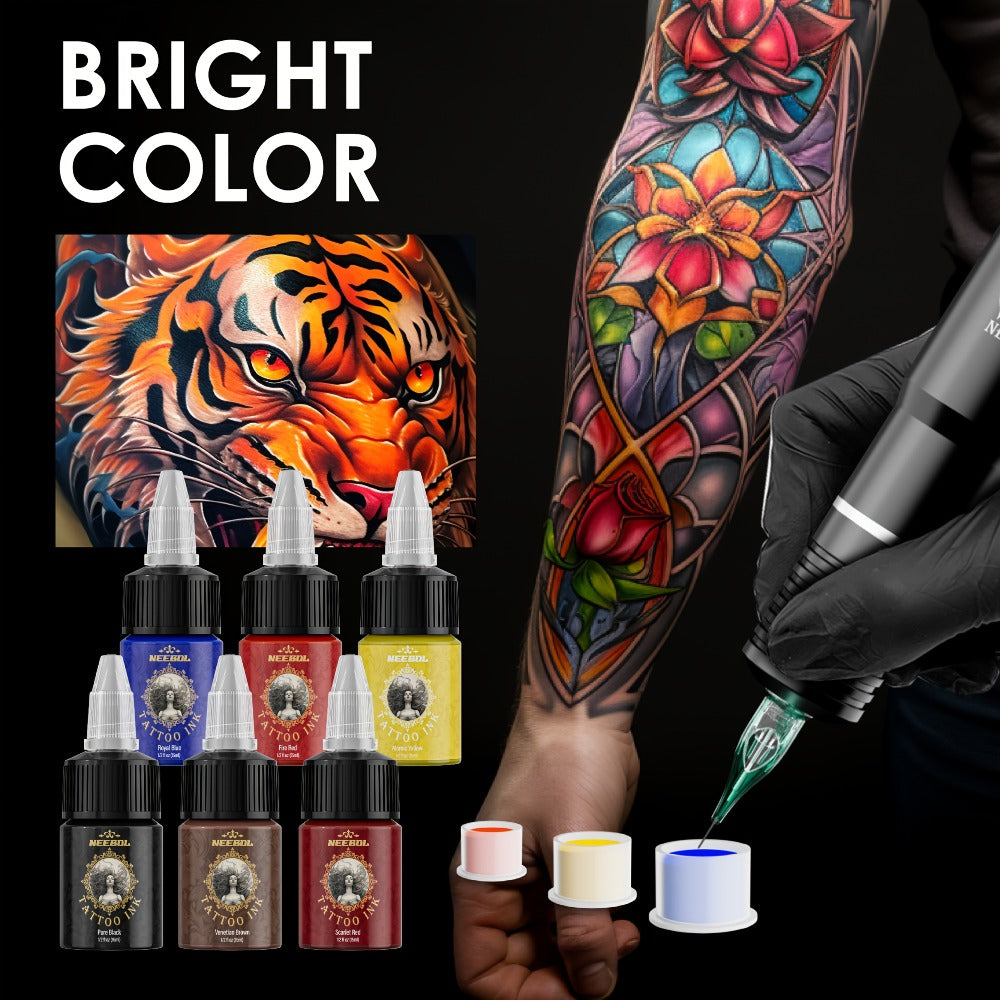 Tattoo Ink Set 14 & 21 Colors 0.5oz Per Bottle — Vibrant Long-Lasting Pigment Kit for All Tattoo Styles, Body Art & Permanent Makeup, Beginners & Professional Artists