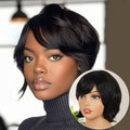 Human Hair Short Wigs for Women Short Curly Pixie Cut Bob Wig Human Hair Black Wigs with Bangs Short Bob Brazilian Remy Human Hair Wigs None Lace Front Wig (black)
