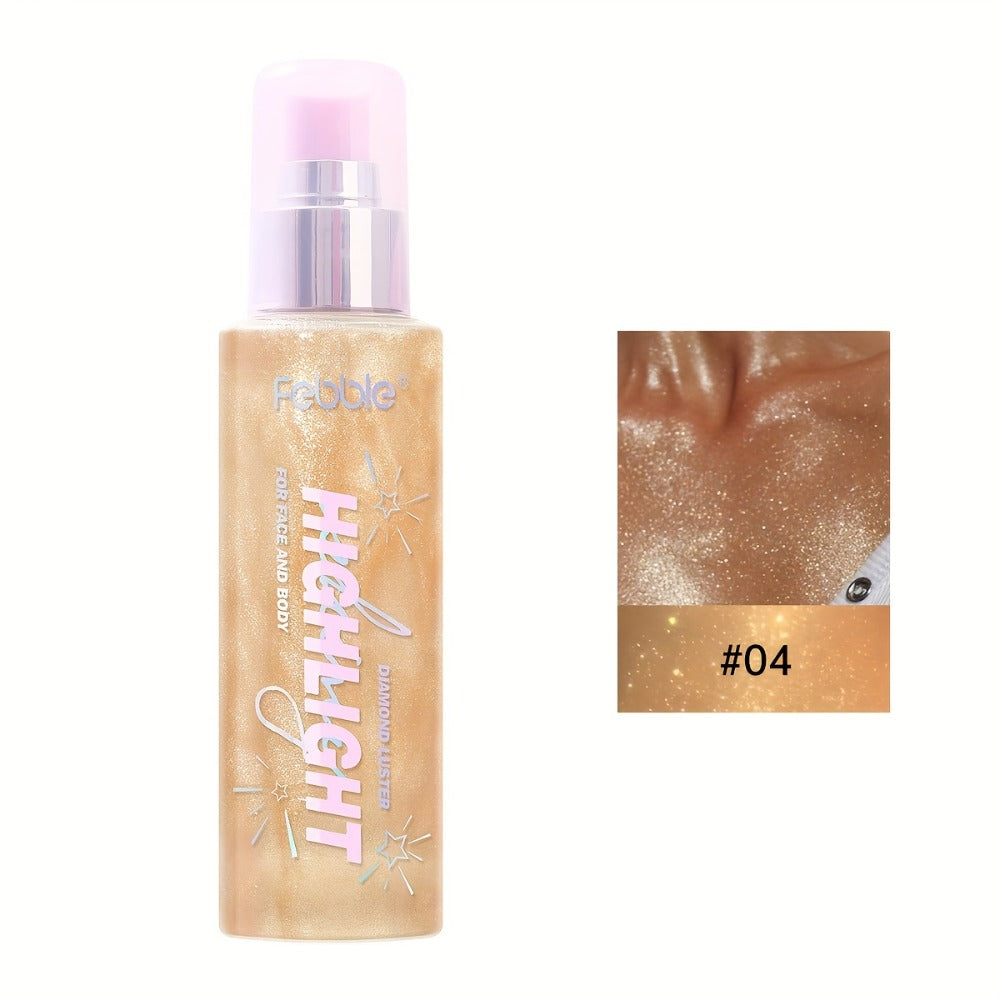 Glitter Spray for Body Face Hair Long-Lasting Luminous Shimmer Spray Lightweight Non-Greasy Radiant Glow Makeup for Festival Party Everyday Wear 4 Shades