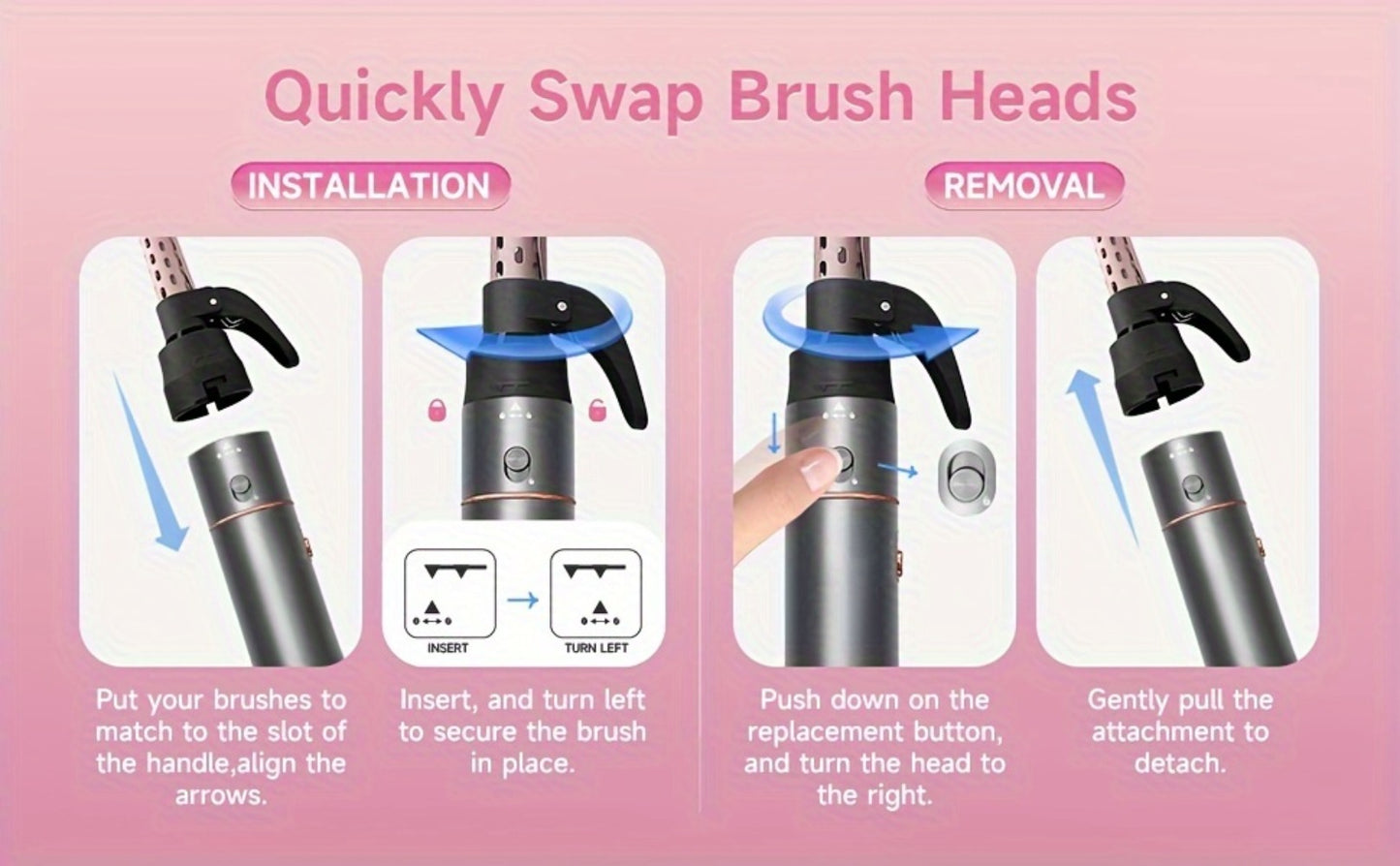 5-in-1 Hot Air Styling Comb Set Negative Ion Hair Dryer Brush Straightening Comb Round Curling Iron Oval Brush Interchangeable Heads for Women Mother's Day Gift