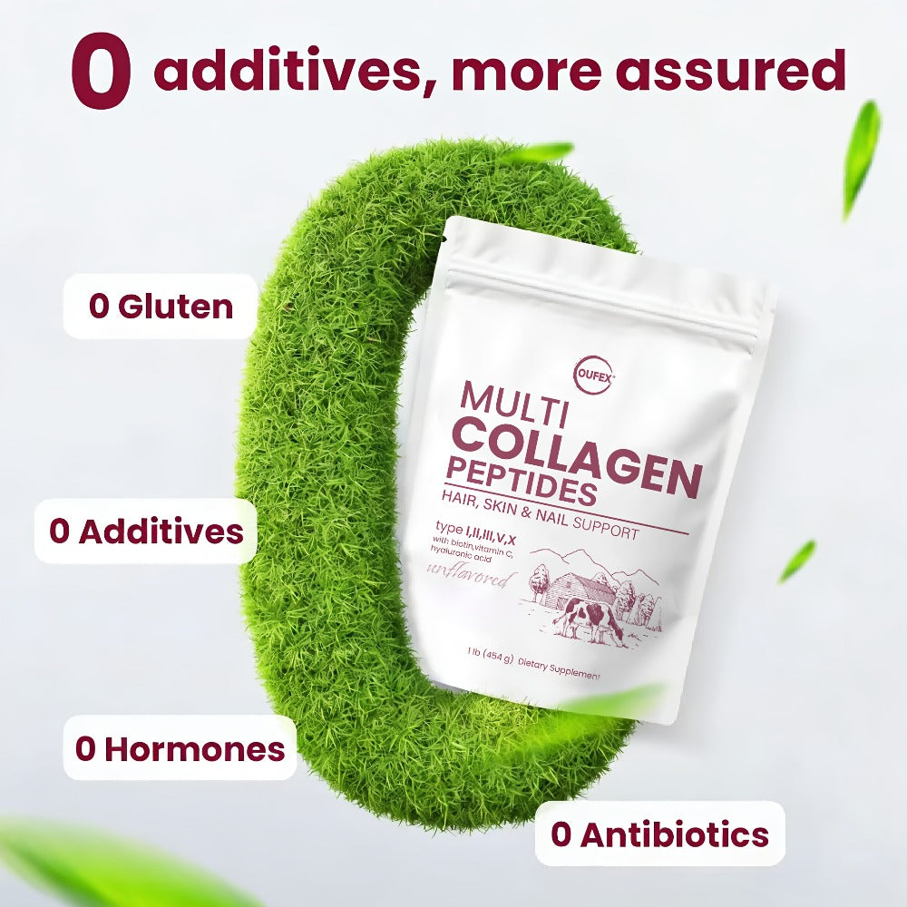 Oufex Multi-Collagen Powder - Featuring Hydrolyzed Protein (Type I, II, III, V, X), Plus Acid, Biotin, And Vitamin C - Flavor-Free
