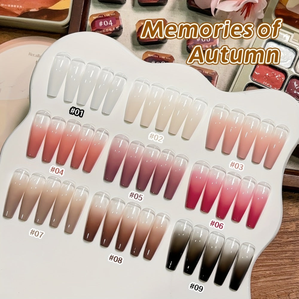 MORDDA Nine Palace Grid Autumn Farewell Complete Set - 2025 New Nail Art Gel with Gradient Effect, Firm and Long-lasting Seasonal Fashionable High Saturation Glossy Women's Nail Selection Salon Quality DIY Art Design