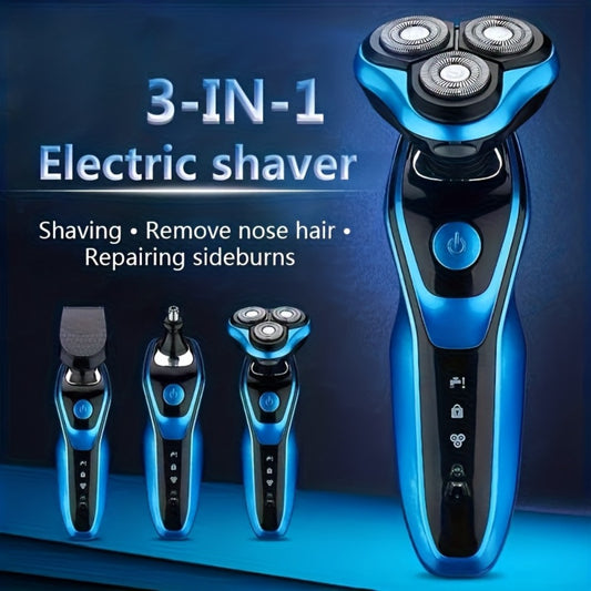 Electric Shaver for Men 3-in-1 USB Rechargeable Floating Blade Nose Hair Trimmer Sideburn Trimmer Digital Display Portable Grooming Kit Gift for Men Black Blue
